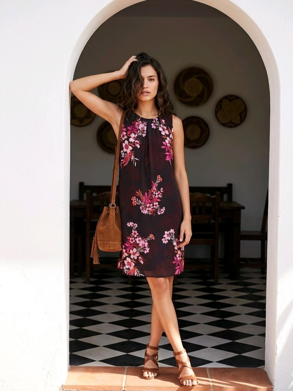 Worthington Black Floral Sleeveless Shift Dress Size 8 Lined Work Cocktail